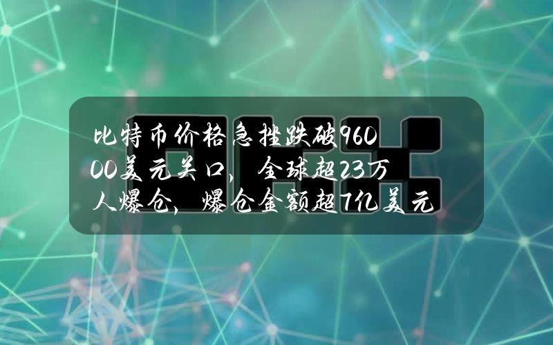 比特币价格急挫跌破96000美元关口，全球超23万人爆仓，爆仓金额超7亿美元