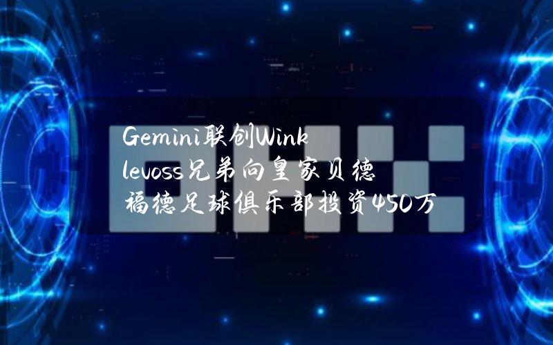 Gemini联创Winklevoss兄弟向皇家贝德福德足球俱乐部投资450万美元比特币